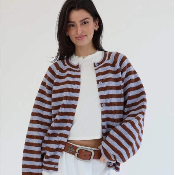 Grey Bandit Sweaters - Grey Bandit Brown and Lavender Striped Cardigan